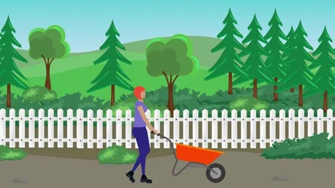 Animation of characters gardening activity, spring or summer time Vidéo 304785344