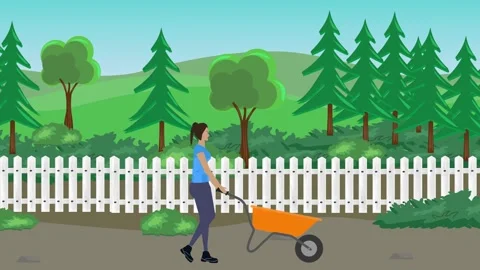 Animation of characters gardening activity, spring or summer time Vidéo 304785346