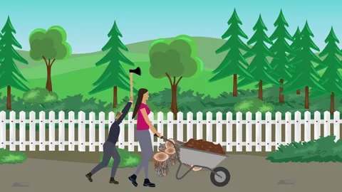 Animation of characters gardening activity, spring or summer time Vidéo 304785362