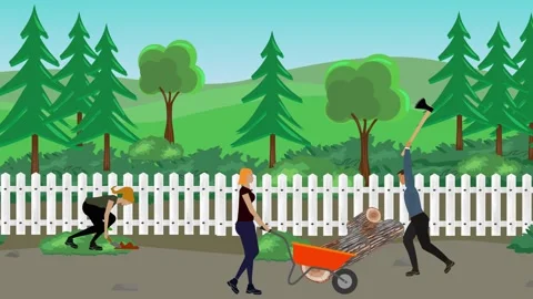 Animation of characters gardening activity, spring or summer time 库存影片 304785383