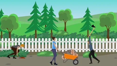Animation of characters gardening activity, spring or summer time 库存影片 304785386