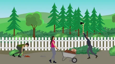 Animation of characters gardening activity, spring or summer time Видео 304785390