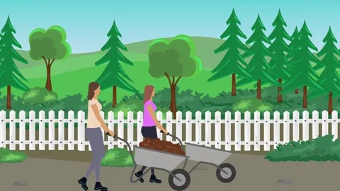 Animation of characters gardening activity, spring or summer time Vidéo 304785419