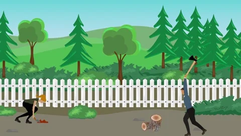 Animation of characters gardening activity, spring or summer time Vidéo 304785443