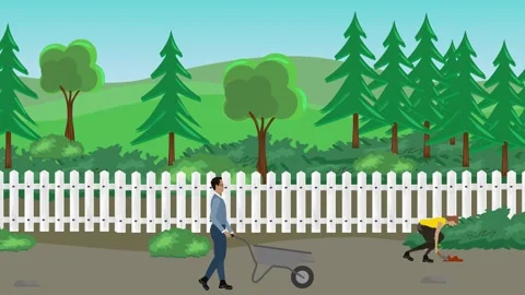 Animation of characters gardening activity, spring or summer time Vidéo 304787823