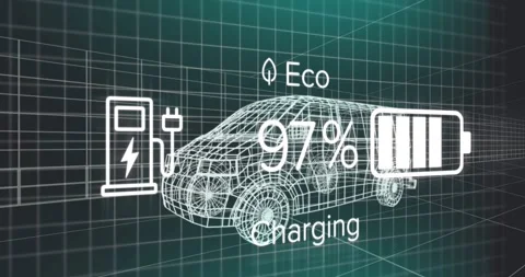 Animation of charging interface over 3d van model moving in seamless pattern in Stock Footage 329110337
