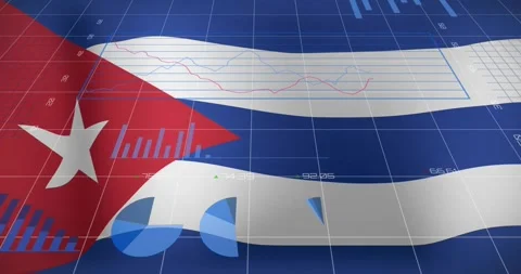 Animation of chart and graphs processing data over flag of cuba Stock Footage 328155081