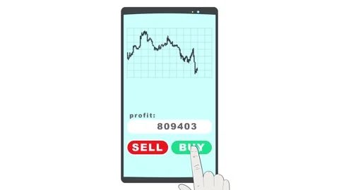 Animation of chart on a mobile device. Hand touch buy and sell buttons. Vídeos de archivo 157176589