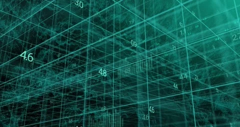 Animation of charts and data processing over 3d grid Stock Footage 328227192