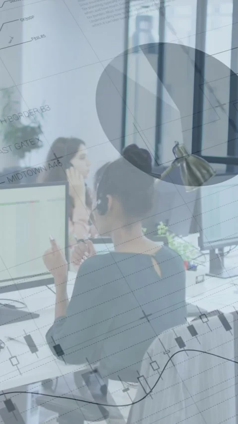 Animation of charts and data processing on diverse colleagues using computers Stock Footage 342225423
