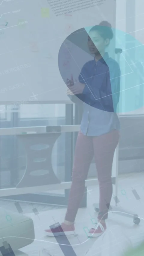 Animation of charts and data processing over diverse colleagues at presentation Stock Footage 342225427
