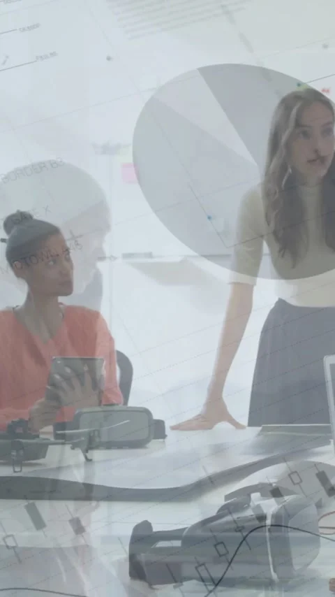 Animation of charts processing data over diverse colleagues at casual office Stock Footage 342707794