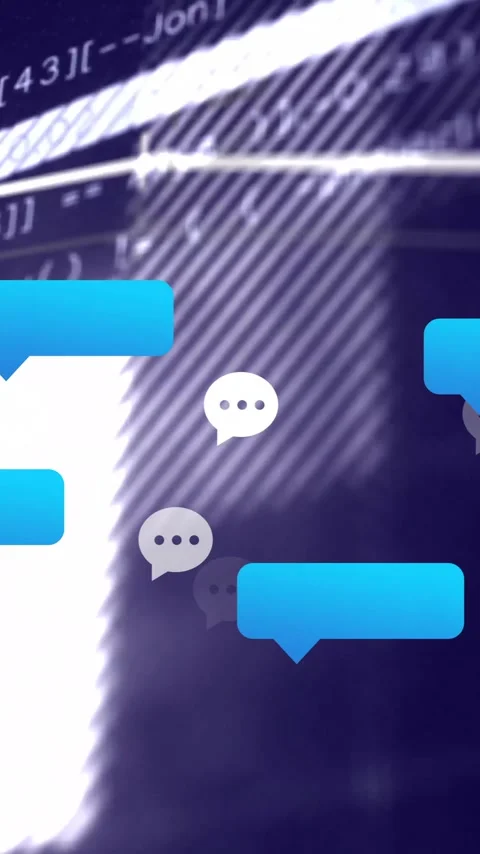 Animation of chat bubbles and code snippets on digital school interface Stock Footage 320034887