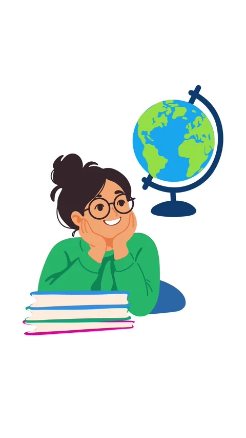 Animation cheerful student dreaming about education and international travel Stock Footage 346374118