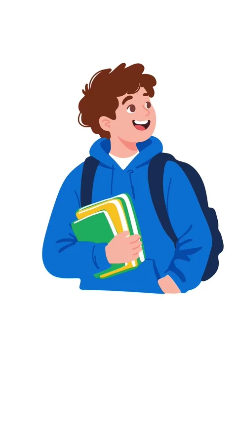 Animation cheerful young man with notebooks university learning concept Video stock 346374073