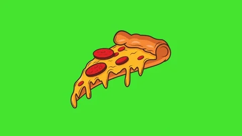 Animation of Cheese Pepperoni Slice Pizza on Green Screen Vídeos de archivo 344565598