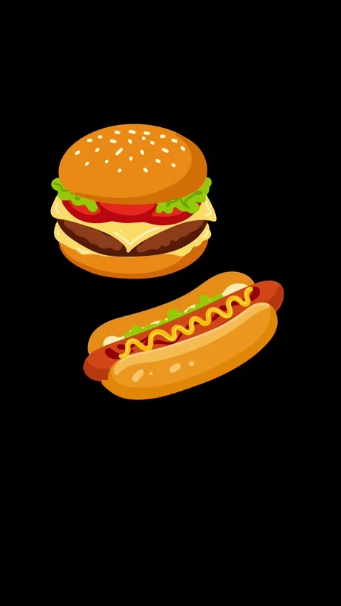 Animation cheeseburger and hot dog moving Stock Footage 336893192