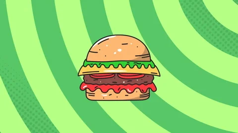 Animation of cheeseburger icon over pulsating green circles Stock Footage 315733171