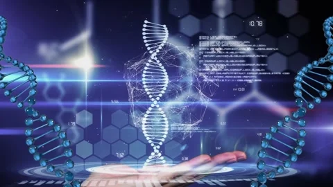 Animation of chemical and dna structure over a hand against data processing on Stock Footage 327964491