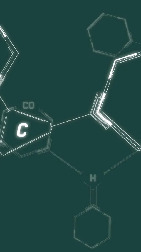 Animation of chemical formula and data processing on green background Stock Footage 343504574