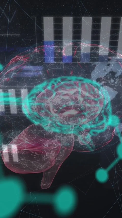 Animation of chemical formulas and data processing over rotating brain Stock Footage 320854093