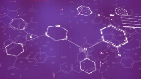 Animation of chemical formulas over data and egg with spermatozoids on purple Stock Footage 330060954