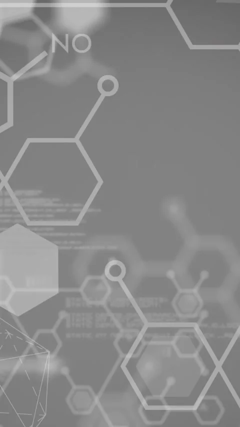 Animation of chemical formulas over data processing on grey background Stock Footage 342097603