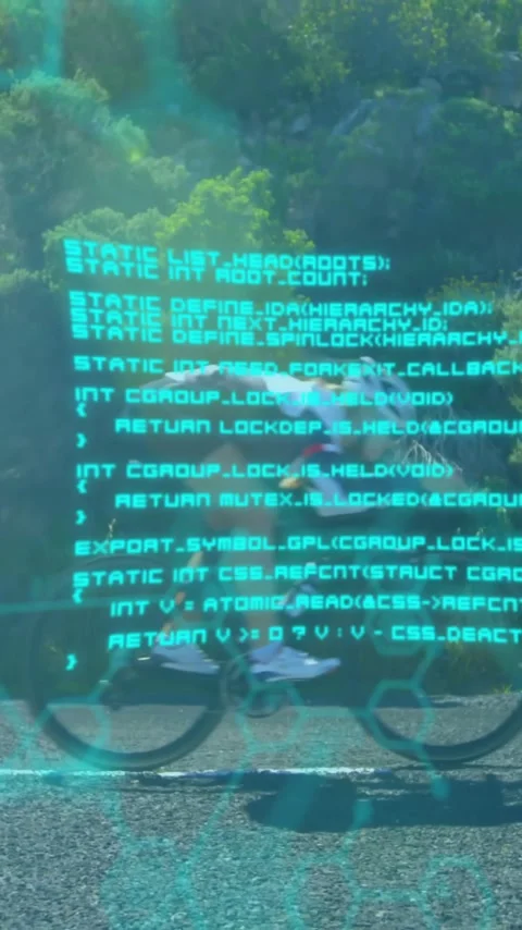 Animation of chemical models and data processing over caucasian woman riding Stock Footage 342996037