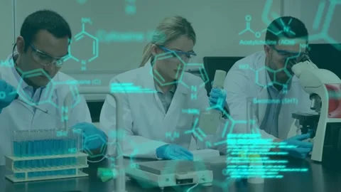 Animation of chemical structures and dat... | Stock Video | Pond5
