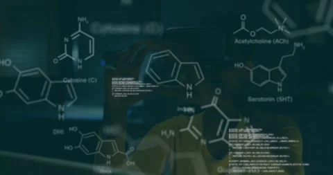 Animation of chemical structures and data processing over african american woman Stock Footage 330287798