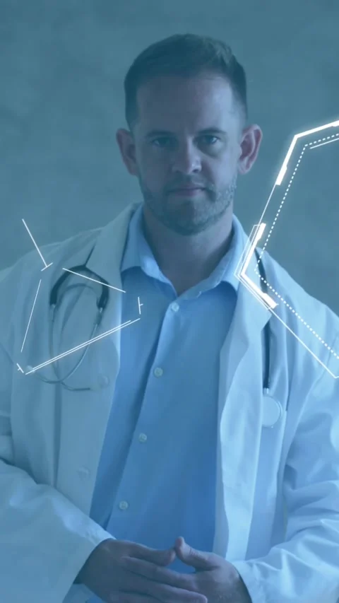 Animation of chemical structures and data processing over caucasian male doctor Stock Footage 342641763