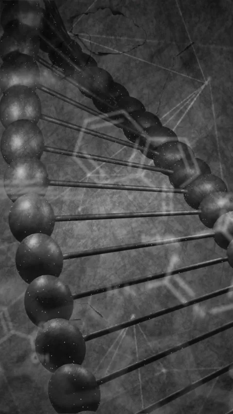 Animation of chemical structures and data processing over dna strand spinning Stock Footage 342801725