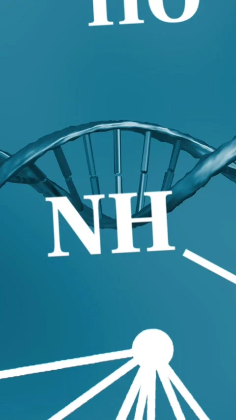 Animation of chemical structures and data processing over dna strand spinning Stock Footage 342801727