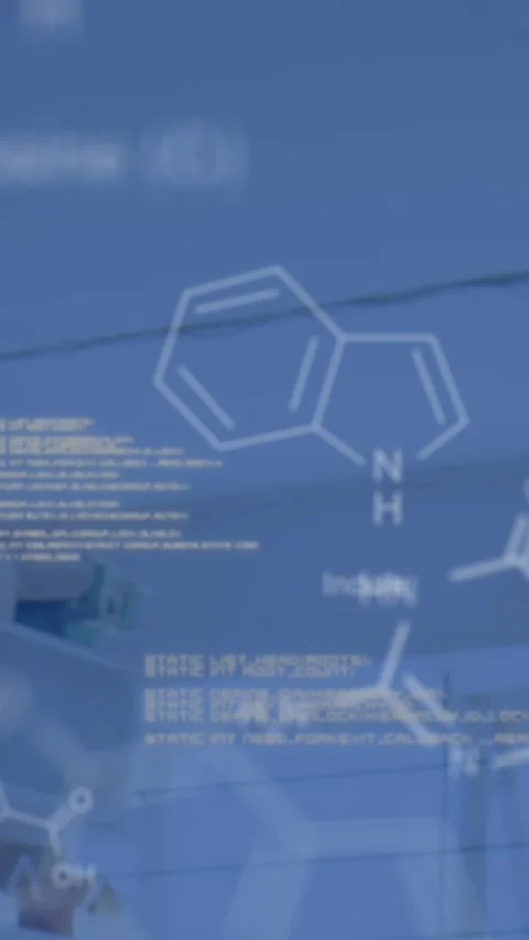 Animation of chemical structures and data processing over laboratory Stock Footage 343955201