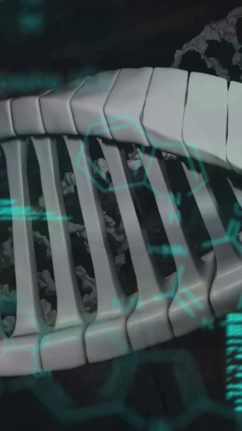 Animation of chemical structures and data processing over dna structure against Stock Footage 344557835