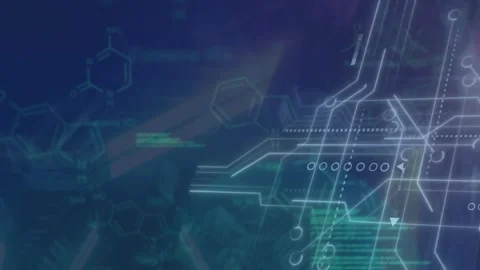 Animation of chemical structures, microprocessor connections, data processing Stock Footage 255653006