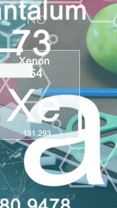 Animation of chemical structures moving over school items Stock Footage 342097553