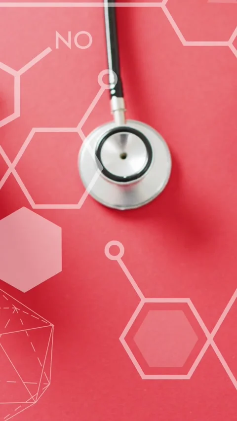 Animation of chemical structures over stethoscope and pressure meter Stock Footage 342643306