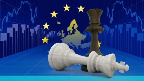 Animation of chess figures over flag of eu Stock Footage 326095391