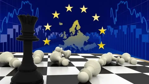 Animation of chess figures over flag of eu Stock Footage 329709402