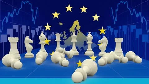 Animation of chess figures over flag of eu Stock Footage 330661897