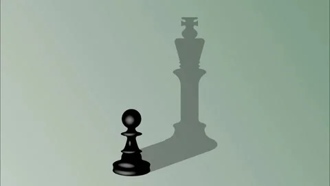 Animation of chess pawn casting a king piece shadow. illustration concept. Stock Footage 312999845