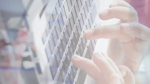 Animation of child using laptop with empty class in background Stock Footage 312418742