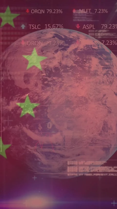 Animation of chinese flag flowing over globe and data processing Stock Footage 331718069