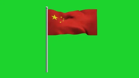 Animation of a Chinese flag waving in wind isolated on green background Stock Footage 323199955