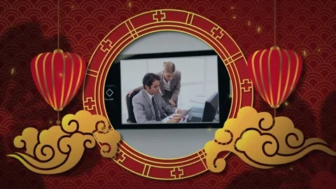 Animation of chinese new year pattern and data processing over business people Stock Footage 328934428