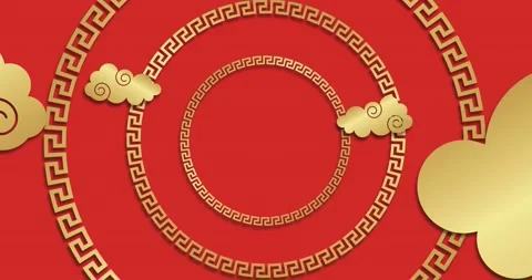 Animation of chinese pattern and clouds decoration on red background Stock Footage 221281508