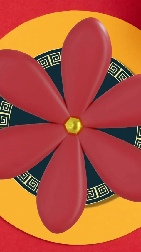 Animation of chinese pattern and flowers with copy space on red background Stock Footage 342802385