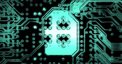 Animation of chip, technical scheme of computer circuit board Video stock 274312385