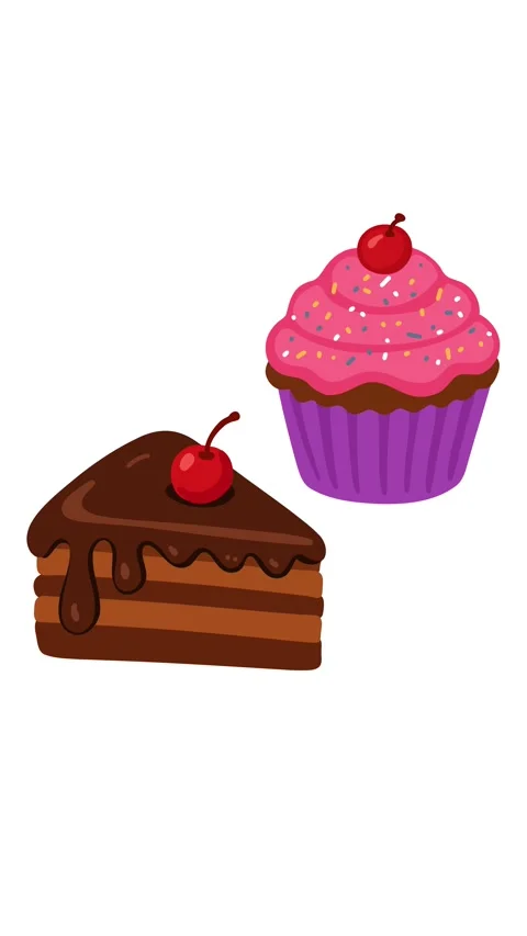 Animation chocolate cake slice and cupcake Stock Footage 336893230